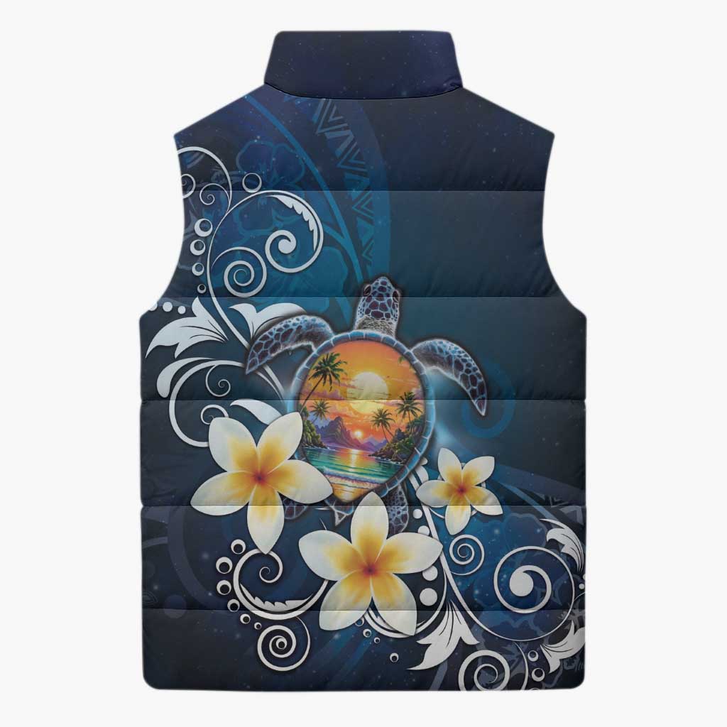 Hawaii Honu Sleeveless Puffer Jacket Polynesian Curves Plumeria - Polynesian Pride