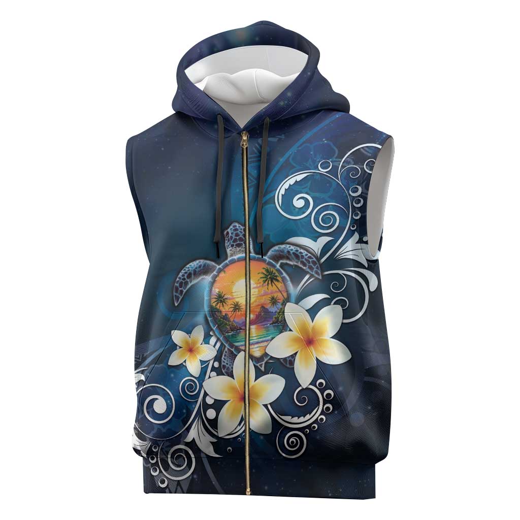 Hawaii Honu Sleeveless Zip Hoodie Polynesian Curves Plumeria - Polynesian Pride