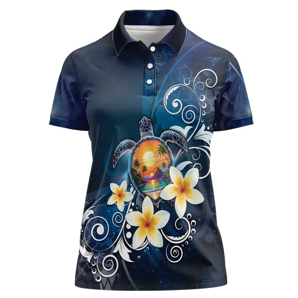 Hawaii Honu Women Polo Shirt Polynesian Curves Plumeria - Polynesian Pride