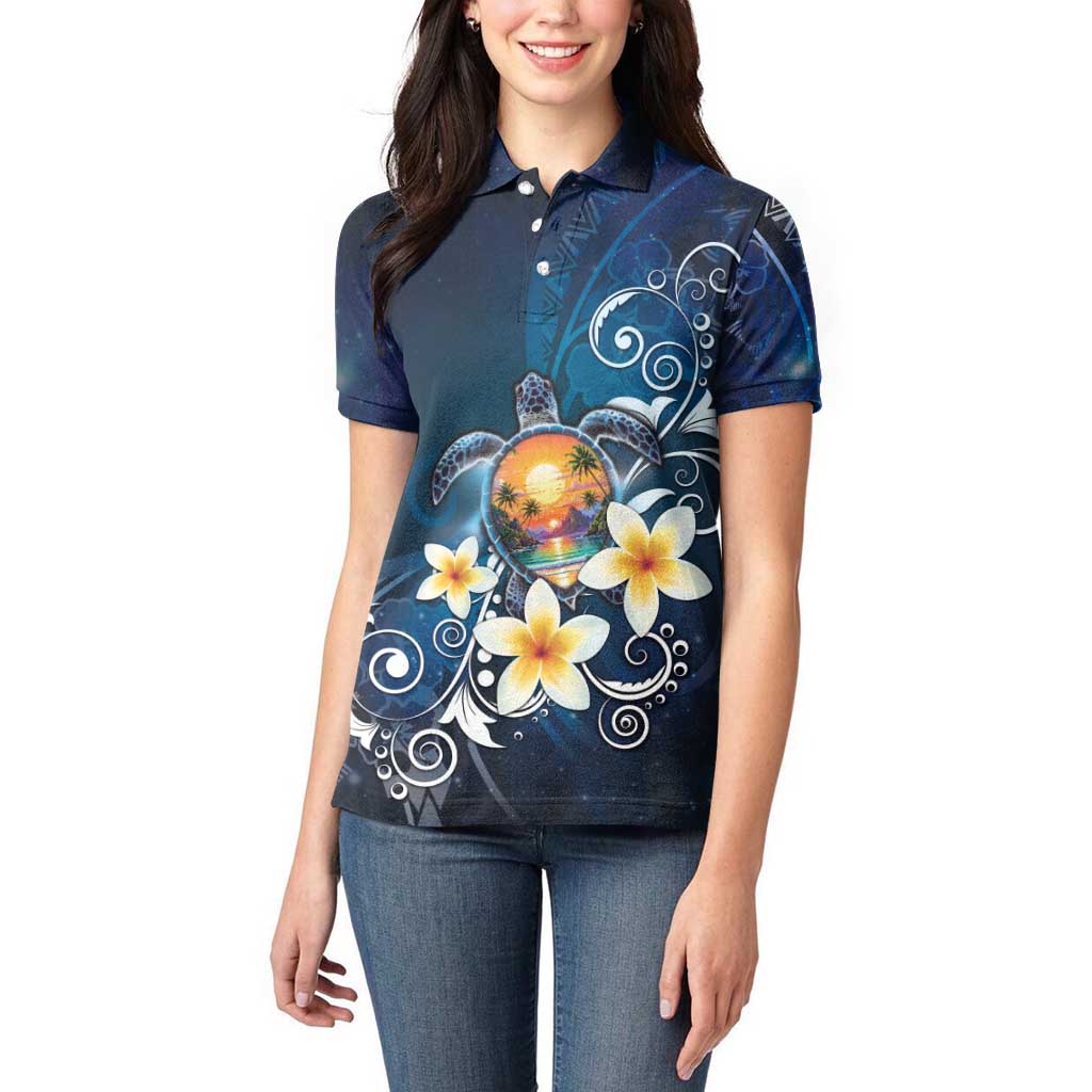 Hawaii Honu Women Polo Shirt Polynesian Curves Plumeria - Polynesian Pride