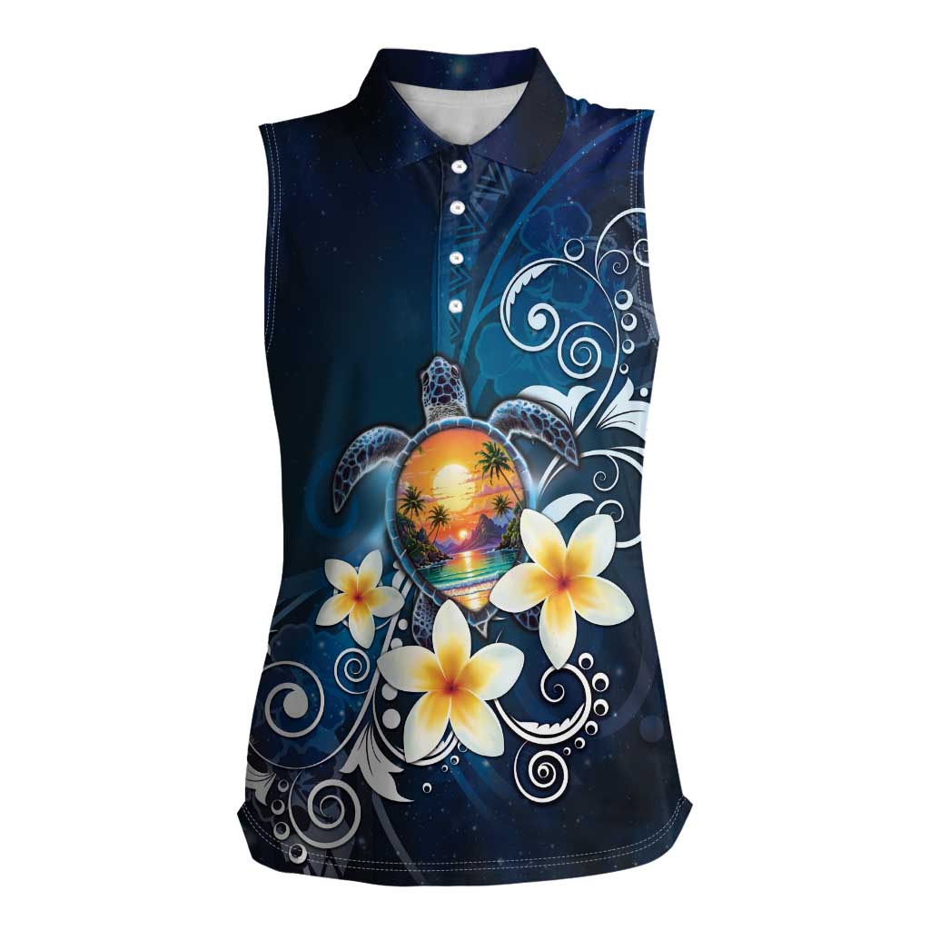 Hawaii Honu Women Sleeveless Polo Shirt Polynesian Curves Plumeria - Polynesian Pride