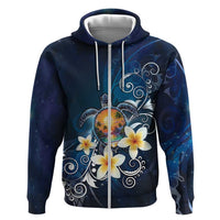 Hawaii Honu Zip Hoodie Polynesian Curves Plumeria - Polynesian Pride