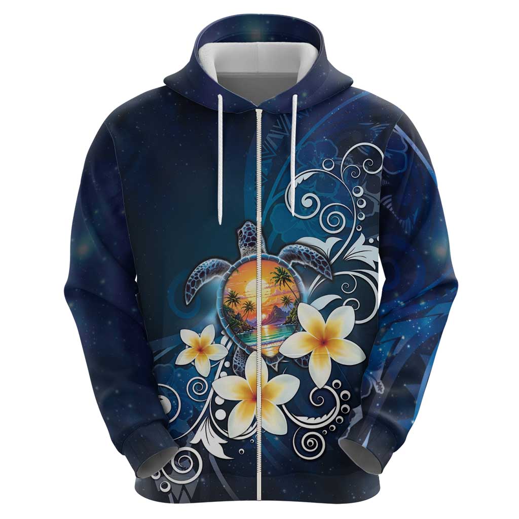 Hawaii Honu Zip Hoodie Polynesian Curves Plumeria - Polynesian Pride