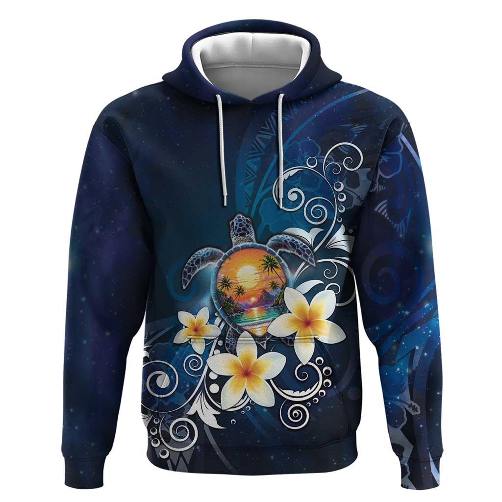Hawaii Honu Zip Hoodie Polynesian Curves Plumeria - Polynesian Pride