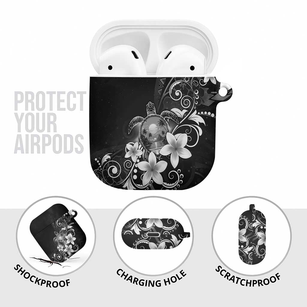 Hawaii Honu AirPods Case Polynesian Curves Plumeria Grayscale - Polynesian Pride