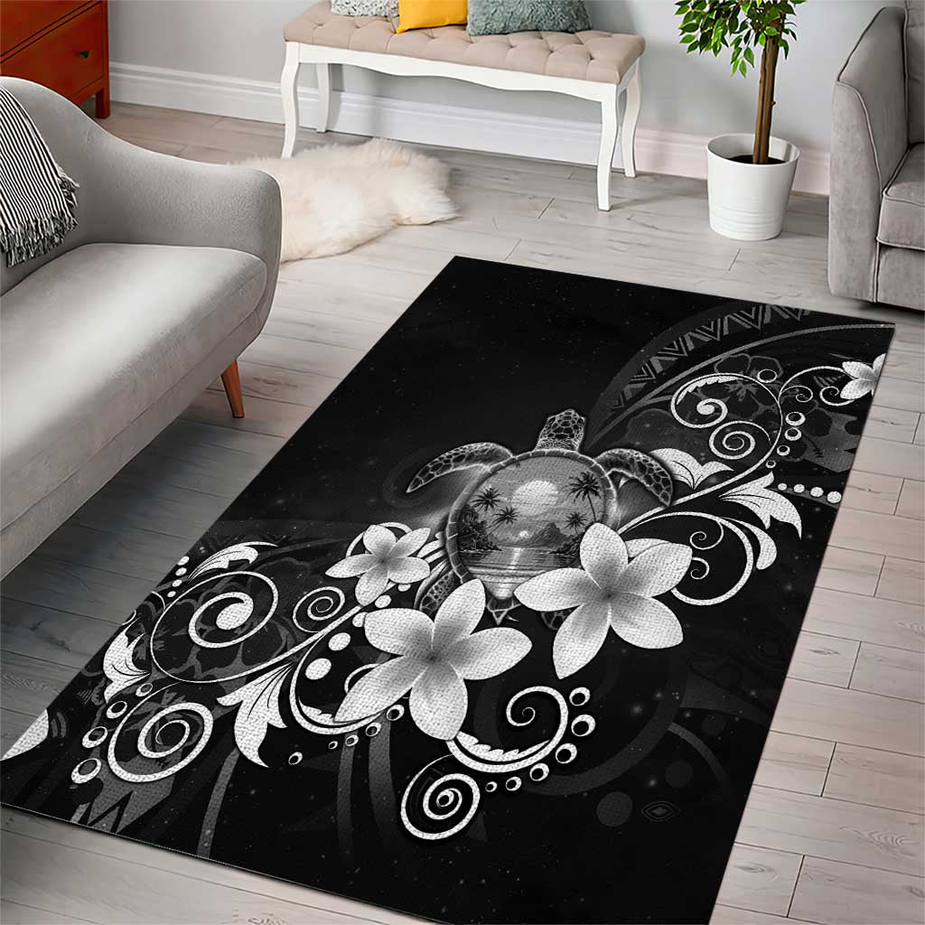 Hawaii Honu Area Rug Polynesian Curves Plumeria Grayscale - Polynesian Pride