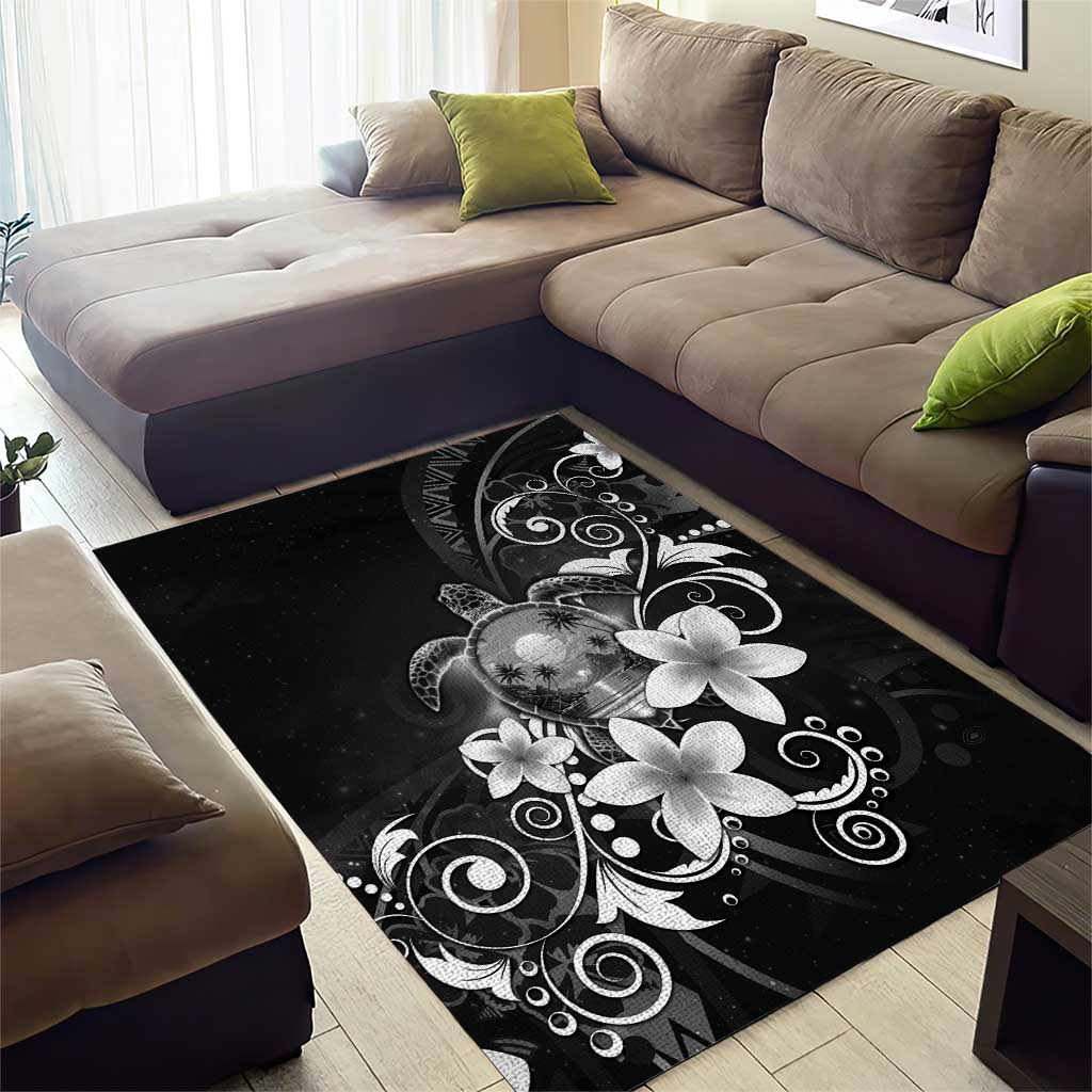 Hawaii Honu Area Rug Polynesian Curves Plumeria Grayscale - Polynesian Pride