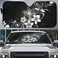 Hawaii Honu Auto Sun Shade Polynesian Curves Plumeria Grayscale - Polynesian Pride