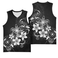 Hawaii Honu Basketball Jersey Polynesian Curves Plumeria Grayscale - Polynesian Pride
