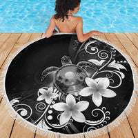 Hawaii Honu Beach Blanket Polynesian Curves Plumeria Grayscale - Polynesian Pride