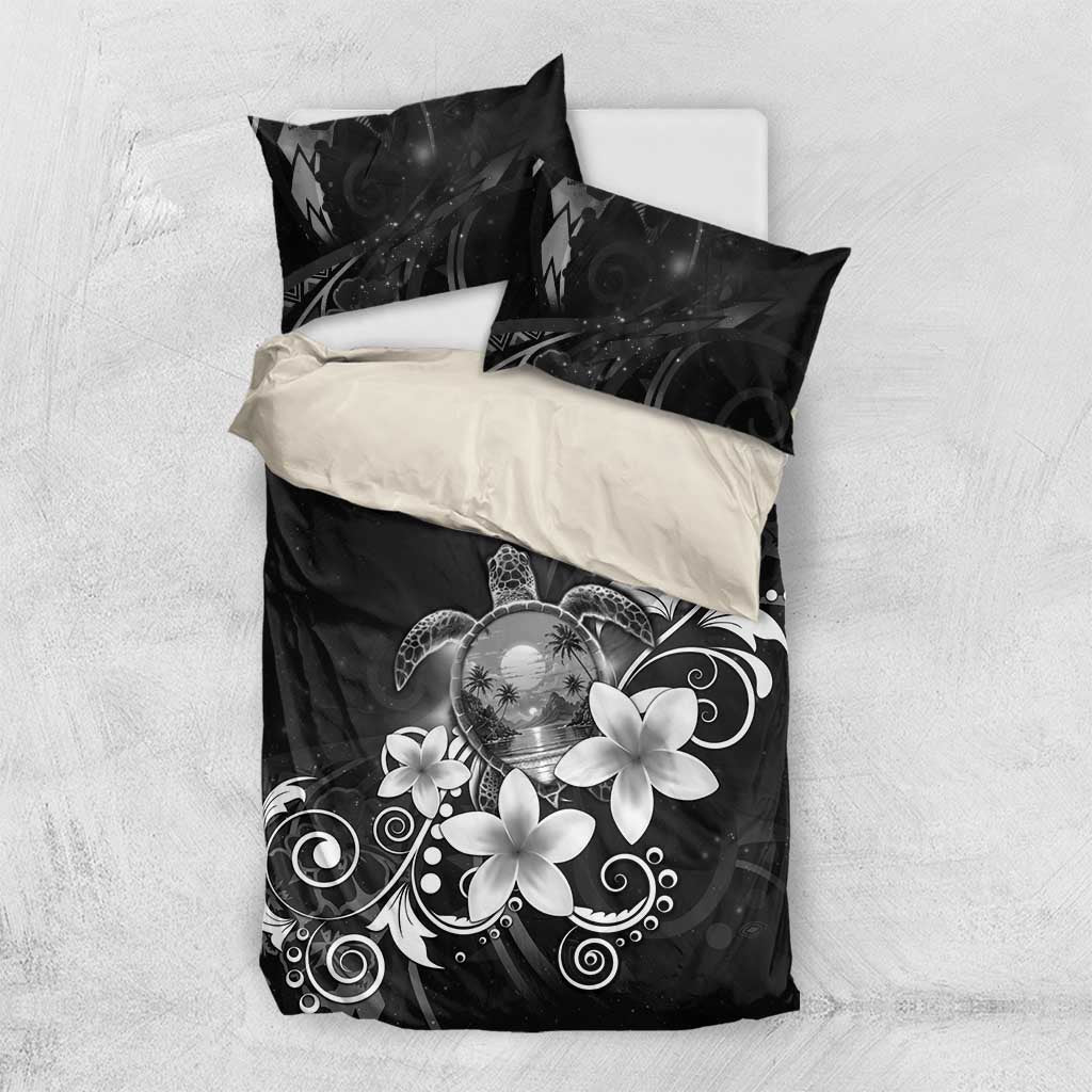 Hawaii Honu Bedding Set Polynesian Curves Plumeria Grayscale - Polynesian Pride