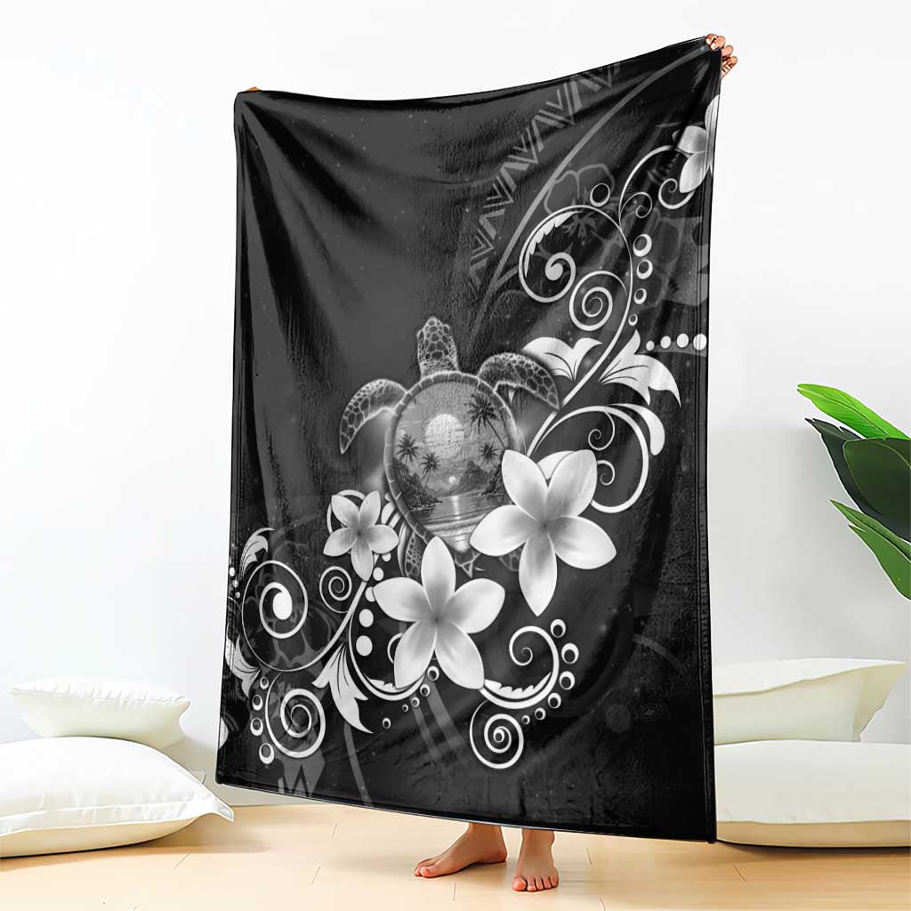 Hawaii Honu Blanket Polynesian Curves Plumeria Grayscale - Polynesian Pride