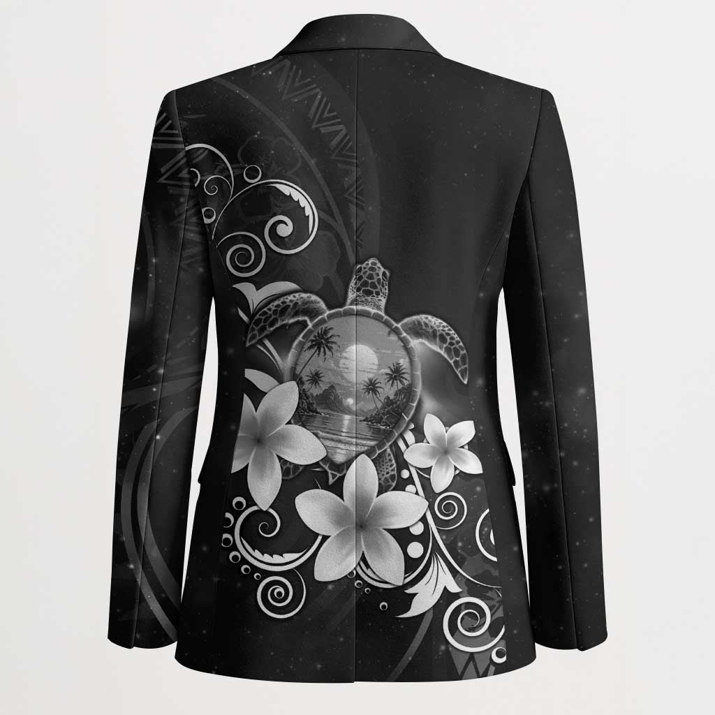 Hawaii Honu Blazer Polynesian Curves Plumeria Grayscale - Polynesian Pride