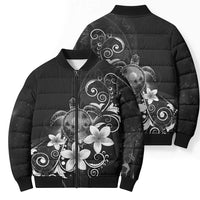 Hawaii Honu Bomber Puffer Jacket Polynesian Curves Plumeria Grayscale - Polynesian Pride