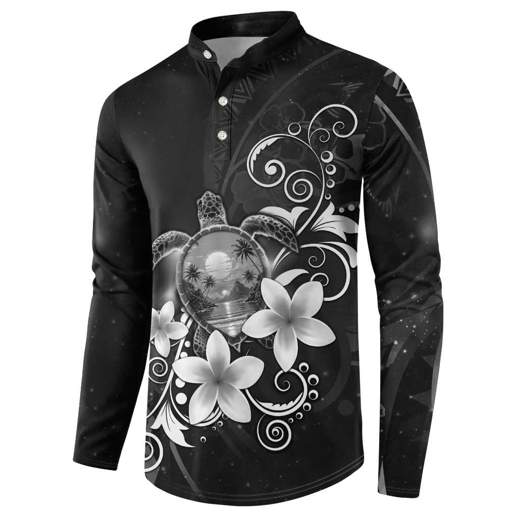 Hawaii Honu Button Sweatshirt Polynesian Curves Plumeria Grayscale - Polynesian Pride