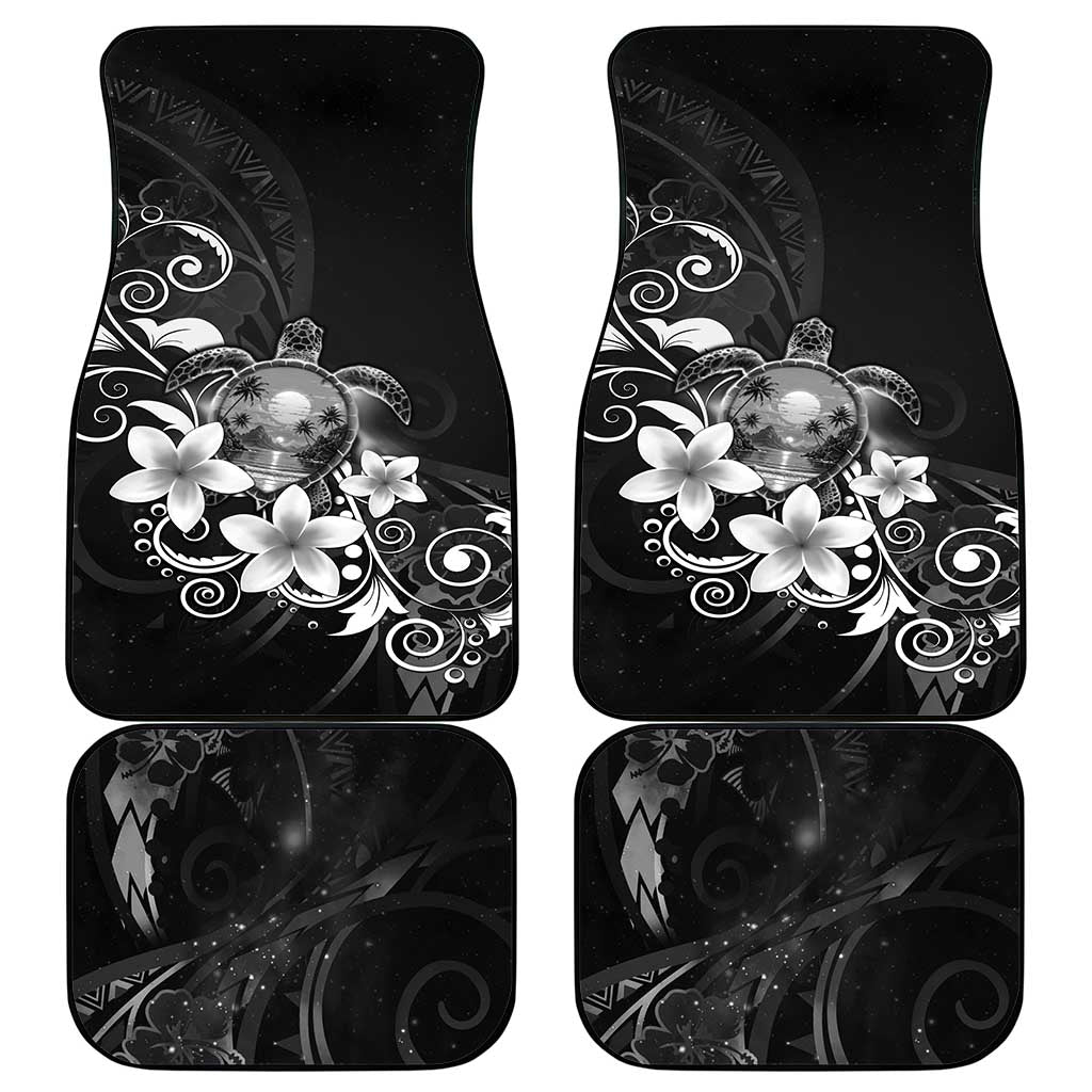 Hawaii Honu Car Mats Polynesian Curves Plumeria Grayscale - Polynesian Pride