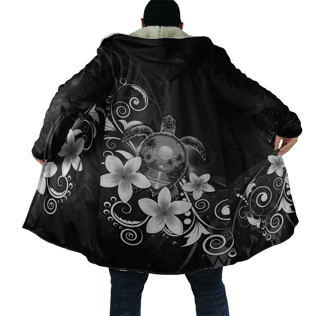 Hawaii Honu Cloak Polynesian Curves Plumeria Grayscale - Polynesian Pride