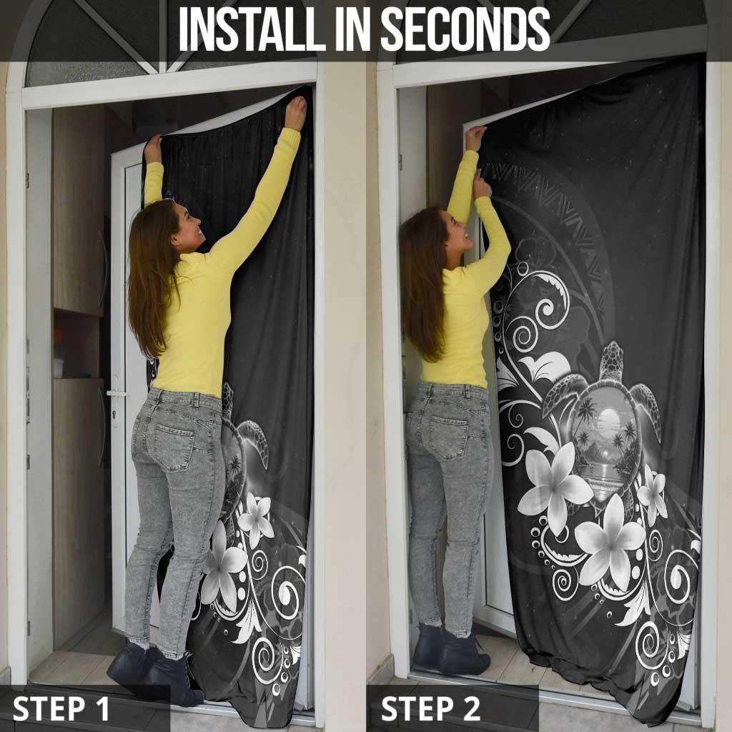 Hawaii Honu Door Cover Polynesian Curves Plumeria Grayscale - Polynesian Pride