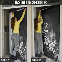 Hawaii Honu Door Cover Polynesian Curves Plumeria Grayscale - Polynesian Pride