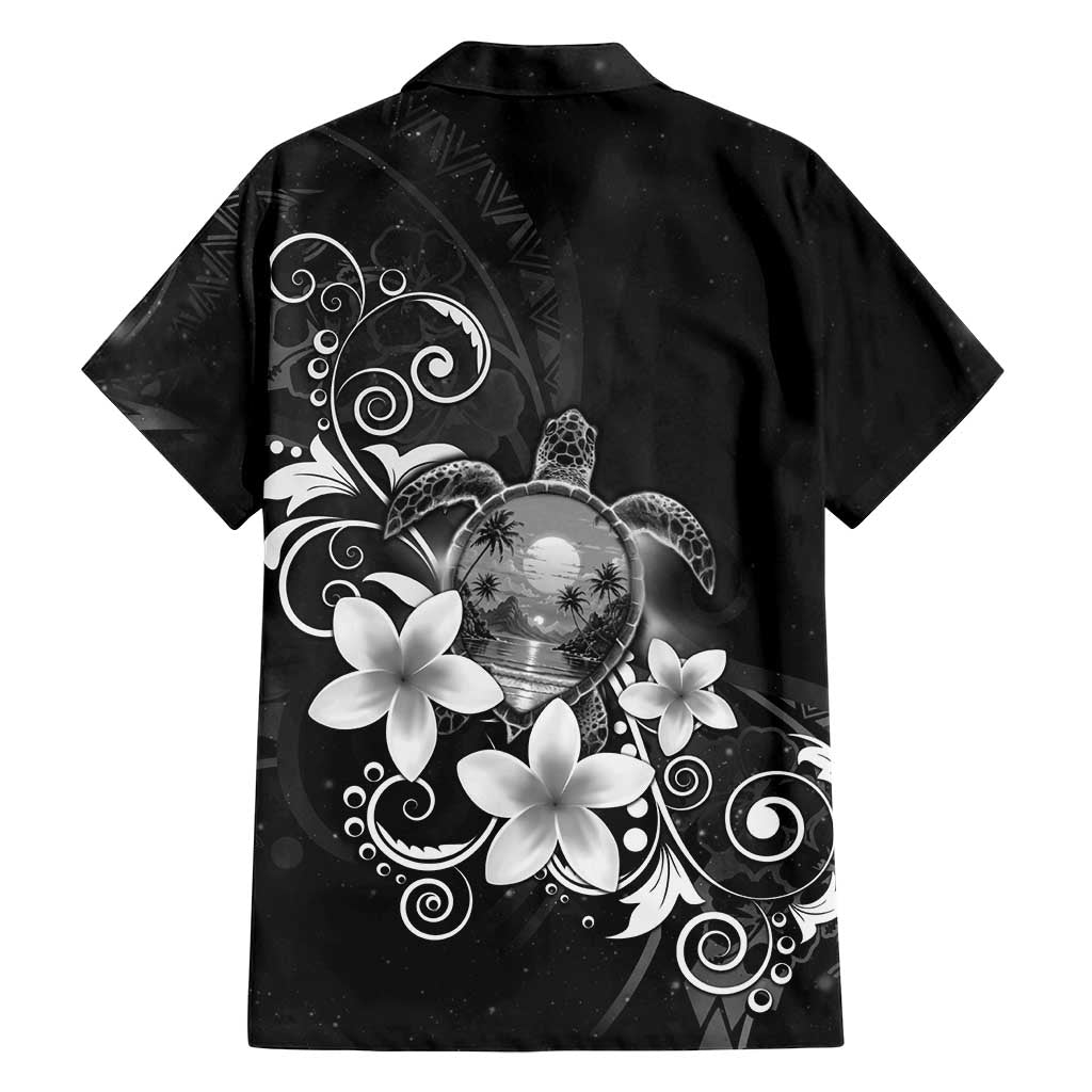 Hawaii Honu Family Matching Off Shoulder Short Dress and Hawaiian Shirt Polynesian Curves Plumeria Grayscale - Polynesian Pride