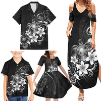 Hawaii Honu Family Matching Summer Maxi Dress and Hawaiian Shirt Polynesian Curves Plumeria Grayscale - Polynesian Pride