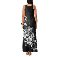 Hawaii Honu Family Matching Tank Maxi Dress and Hawaiian Shirt Polynesian Curves Plumeria Grayscale - Polynesian Pride