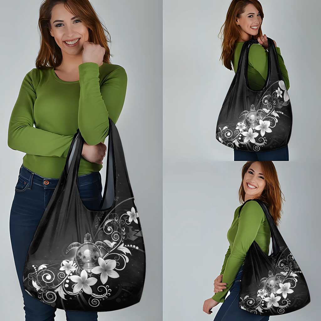 Hawaii Honu Grocery Bag Polynesian Curves Plumeria Grayscale - Polynesian Pride