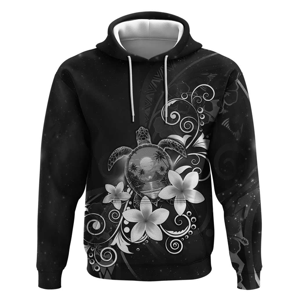 Hawaii Honu Hoodie Polynesian Curves Plumeria Grayscale - Polynesian Pride