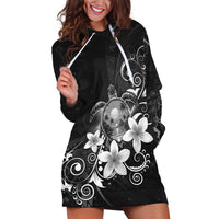 Hawaii Honu Hoodie Dress Polynesian Curves Plumeria Grayscale - Polynesian Pride