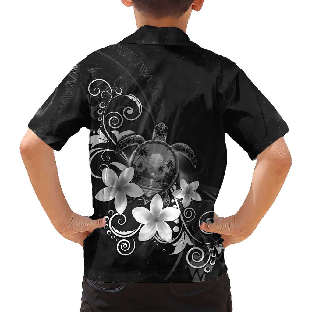 Hawaii Honu Kid Hawaiian Shirt Polynesian Curves Plumeria Grayscale - Polynesian Pride