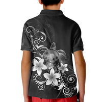 Hawaii Honu Kid Polo Shirt Polynesian Curves Plumeria Grayscale - Polynesian Pride