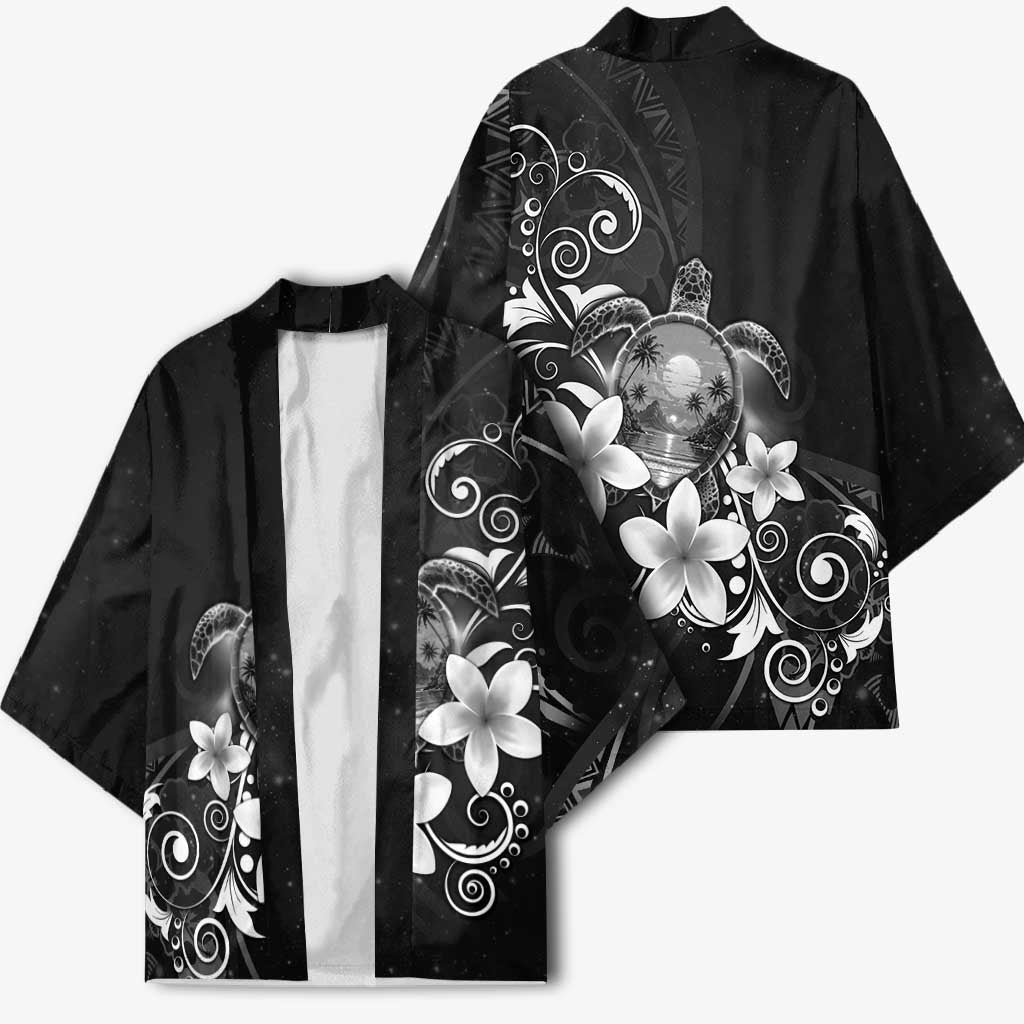 Hawaii Honu Kimono Polynesian Curves Plumeria Grayscale - Polynesian Pride