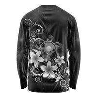 Hawaii Honu Long Sleeve Shirt Polynesian Curves Plumeria Grayscale - Polynesian Pride