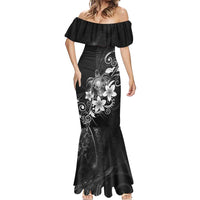 Hawaii Honu Mermaid Dress Polynesian Curves Plumeria Grayscale - Polynesian Pride