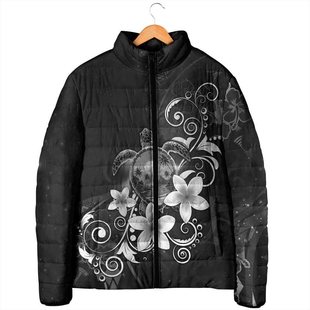 Hawaii Honu Padded Jacket Polynesian Curves Plumeria Grayscale - Polynesian Pride
