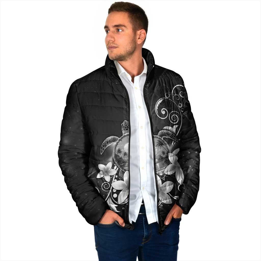 Hawaii Honu Padded Jacket Polynesian Curves Plumeria Grayscale - Polynesian Pride