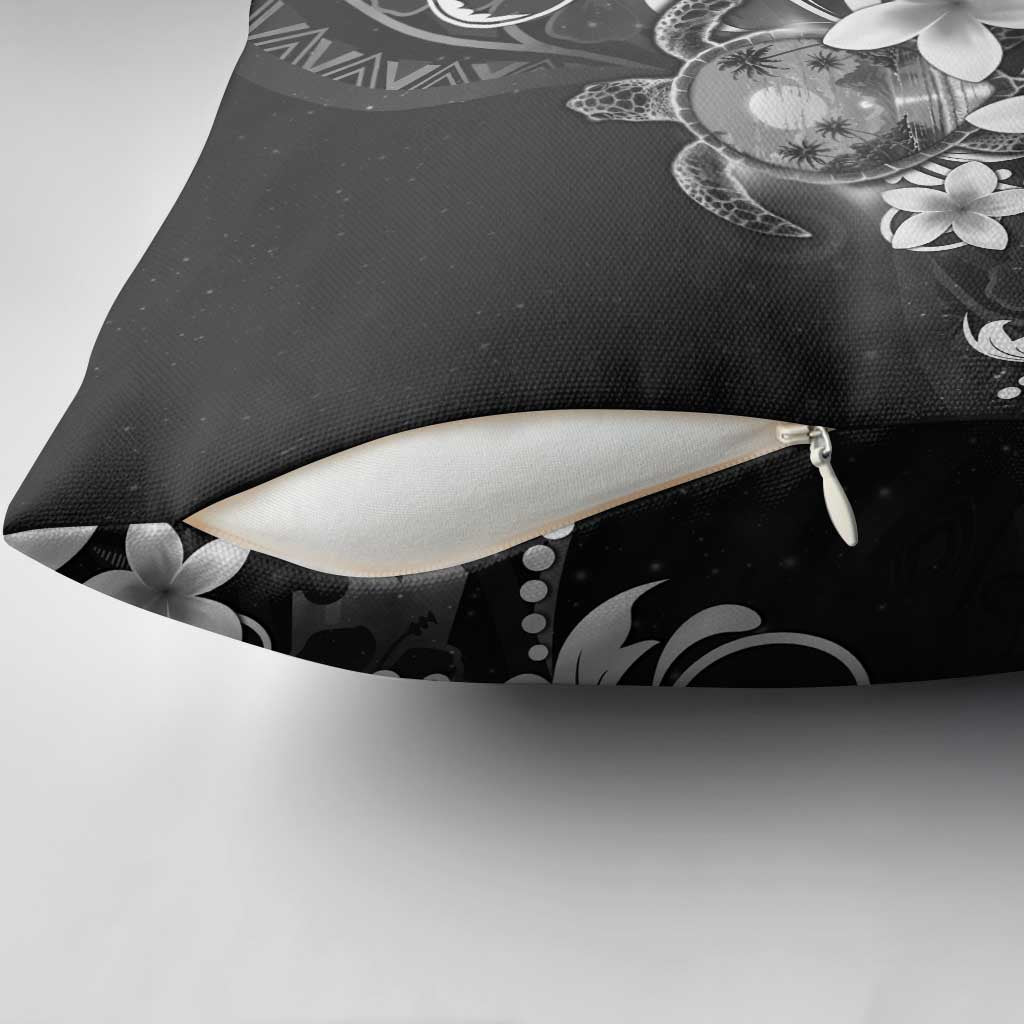 Hawaii Honu Pillow Cover Polynesian Curves Plumeria Grayscale - Polynesian Pride
