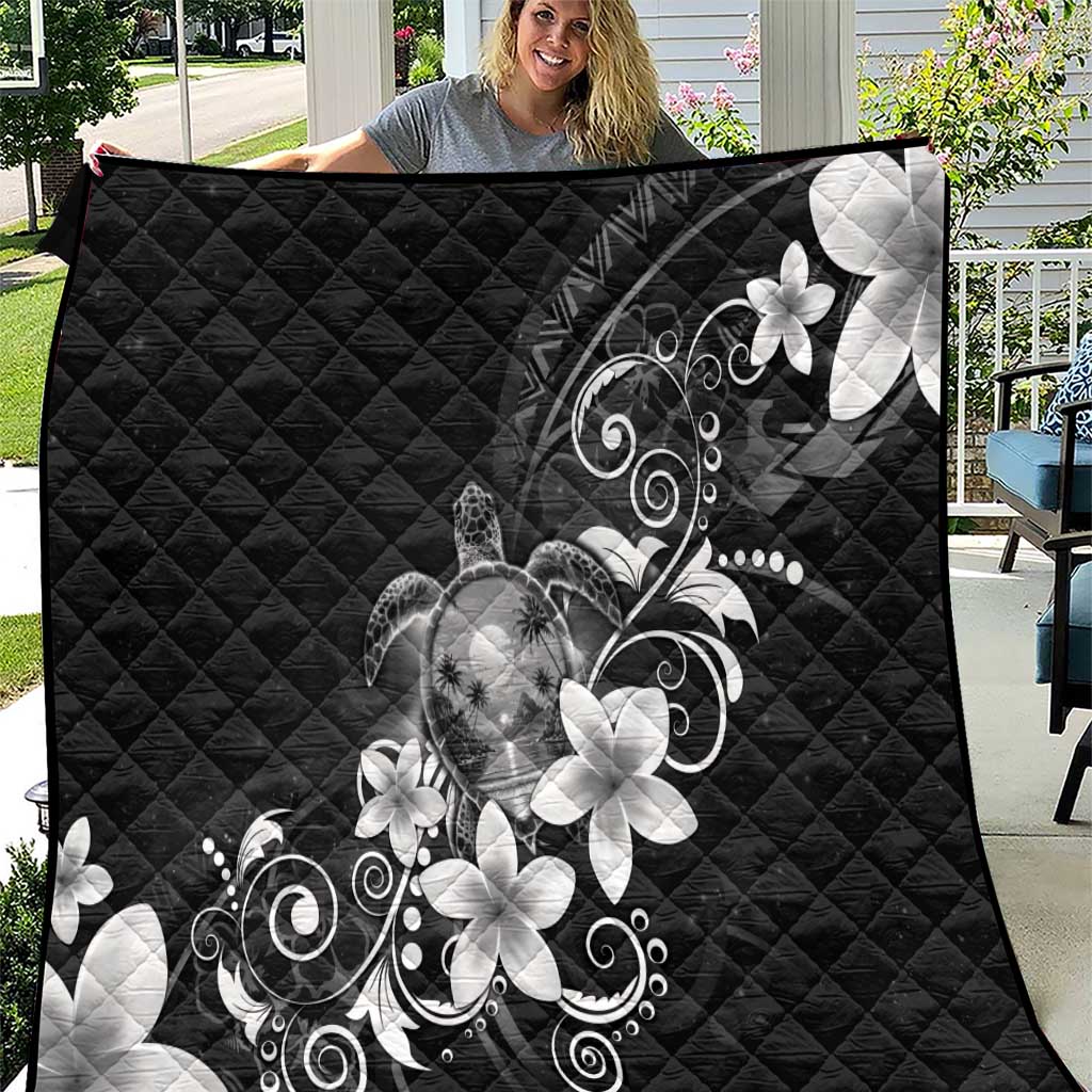 Hawaii Honu Quilt Polynesian Curves Plumeria Grayscale - Polynesian Pride