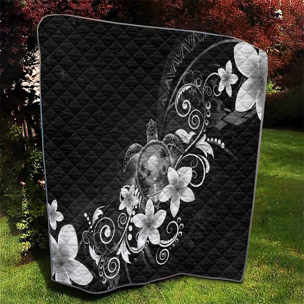 Hawaii Honu Quilt Polynesian Curves Plumeria Grayscale - Polynesian Pride