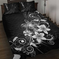 Hawaii Honu Quilt Bed Set Polynesian Curves Plumeria Grayscale - Polynesian Pride