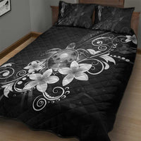 Hawaii Honu Quilt Bed Set Polynesian Curves Plumeria Grayscale - Polynesian Pride