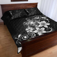 Hawaii Honu Quilt Bed Set Polynesian Curves Plumeria Grayscale - Polynesian Pride