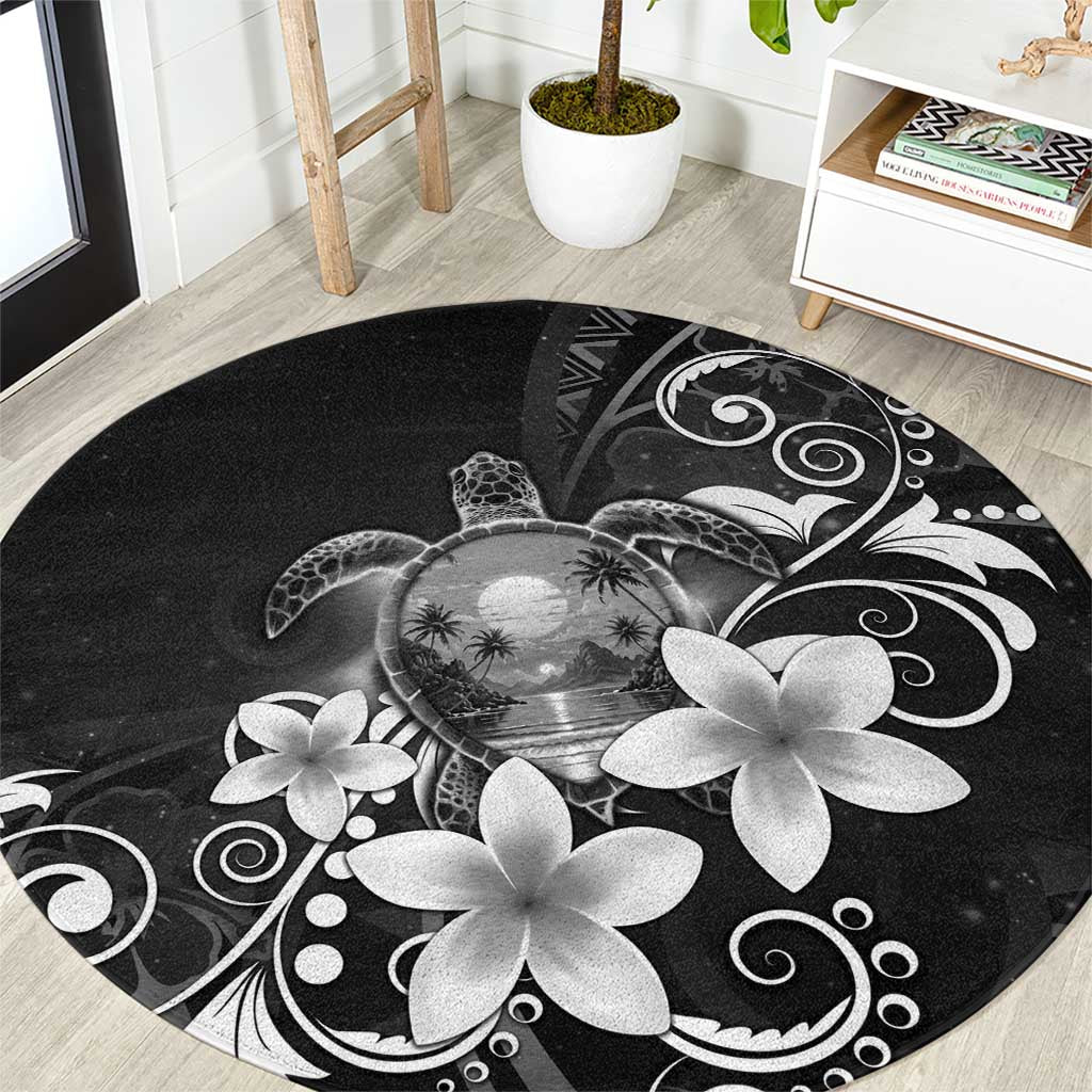 Hawaii Honu Round Carpet Polynesian Curves Plumeria Grayscale - Polynesian Pride