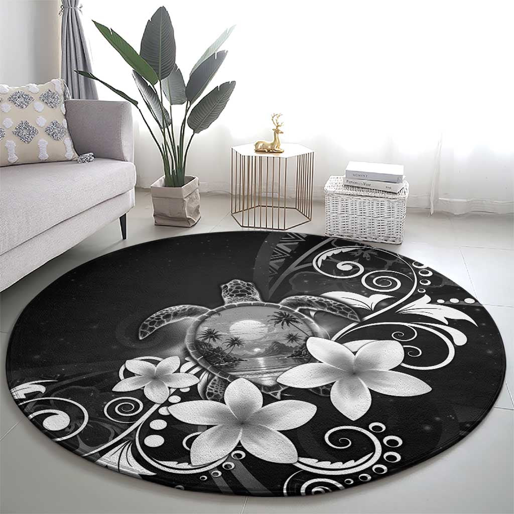 Hawaii Honu Round Carpet Polynesian Curves Plumeria Grayscale - Polynesian Pride