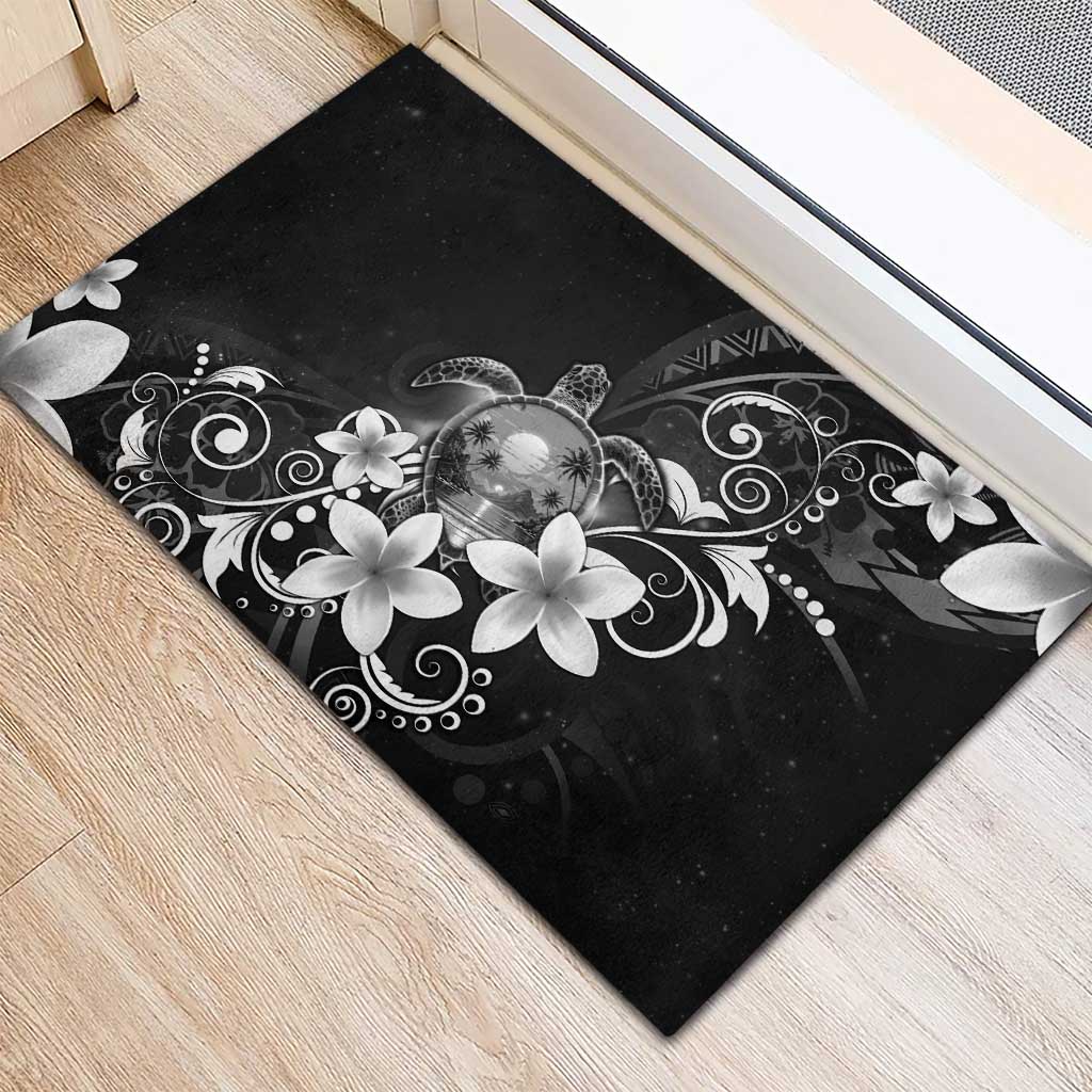 Hawaii Honu Rubber Doormat Polynesian Curves Plumeria Grayscale - Polynesian Pride