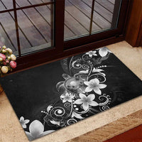 Hawaii Honu Rubber Doormat Polynesian Curves Plumeria Grayscale - Polynesian Pride