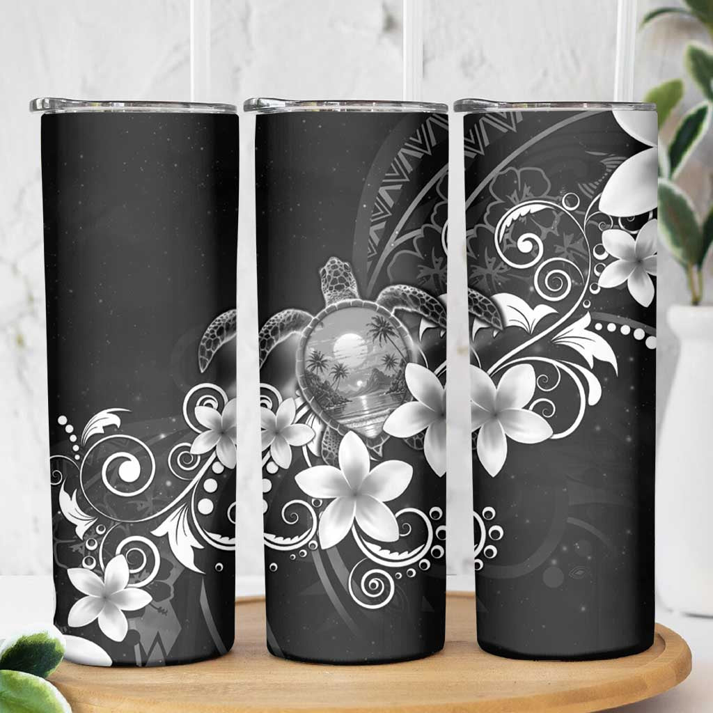 Hawaii Honu Skinny Tumbler Polynesian Curves Plumeria Grayscale - Polynesian Pride