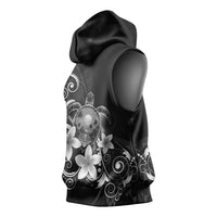 Hawaii Honu Sleeveless Hoodie Polynesian Curves Plumeria Grayscale - Polynesian Pride
