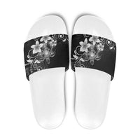 Hawaii Honu Slide Sandals Polynesian Curves Plumeria Grayscale - Polynesian Pride