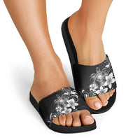 Hawaii Honu Slide Sandals Polynesian Curves Plumeria Grayscale - Polynesian Pride